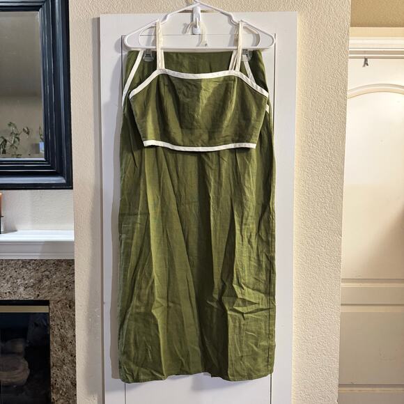 HOUSE OF HARLOW 1960 Linen Blend GREEN TWO PIECE Skirt SET Size Small - Picture 3 of 9